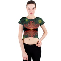 Beautiful Red Passion Flower In A Fractal Jungle Crew Neck Crop Top by jayaprime