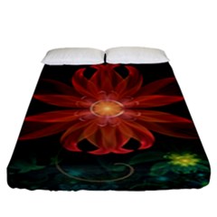 Beautiful Red Passion Flower In A Fractal Jungle Fitted Sheet (king Size) by jayaprime