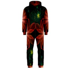 Beautiful Red Passion Flower In A Fractal Jungle Hooded Jumpsuit (men)  by jayaprime