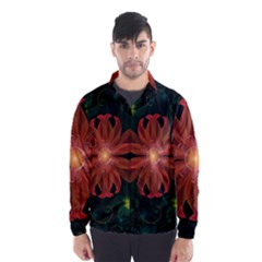 Beautiful Red Passion Flower In A Fractal Jungle Wind Breaker (men) by jayaprime