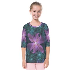 Pink And Turquoise Wedding Cremon Fractal Flowers Kids  Quarter Sleeve Raglan Tee