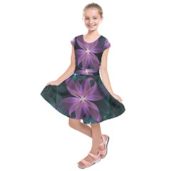 Pink And Turquoise Wedding Cremon Fractal Flowers Kids  Short Sleeve Dress by jayaprime