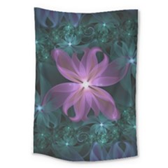 Pink And Turquoise Wedding Cremon Fractal Flowers Large Tapestry by jayaprime