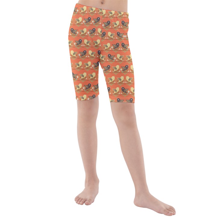 Birds Pattern Kids  Mid Length Swim Shorts