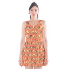 Birds Pattern Scoop Neck Skater Dress