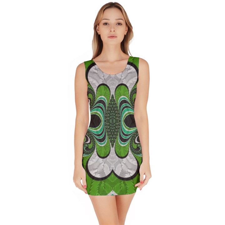 Fractal Art Green Pattern Design Sleeveless Bodycon Dress