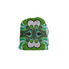 Fractal Art Green Pattern Design Drawstring Pouches (small) 