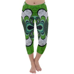 Fractal Art Green Pattern Design Capri Winter Leggings 