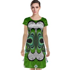 Fractal Art Green Pattern Design Cap Sleeve Nightdress