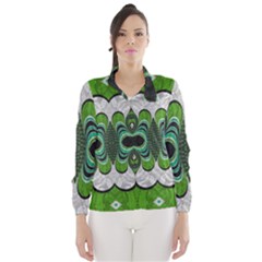 Fractal Art Green Pattern Design Wind Breaker (women)