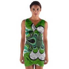 Fractal Art Green Pattern Design Wrap Front Bodycon Dress