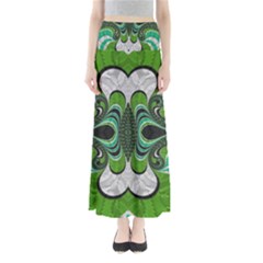 Fractal Art Green Pattern Design Full Length Maxi Skirt