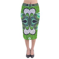 Fractal Art Green Pattern Design Velvet Midi Pencil Skirt by BangZart