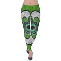 Fractal Art Green Pattern Design Velvet Leggings