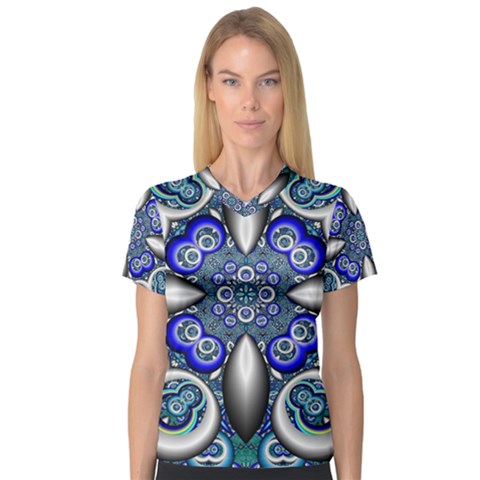 Fractal Cathedral Pattern Mosaic Women s V-neck Sport Mesh Tee by BangZart