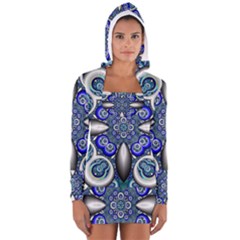 Fractal Cathedral Pattern Mosaic Women s Long Sleeve Hooded T-shirt by BangZart
