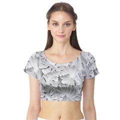 Pattern Motif Decor Short Sleeve Crop Top (tight Fit)