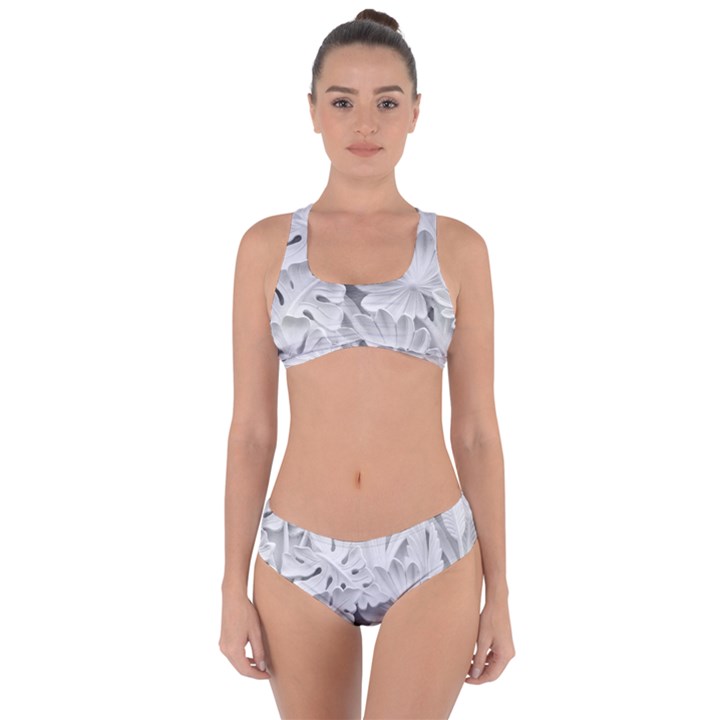 Pattern Motif Decor Criss Cross Bikini Set