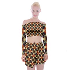 Kaleidoscope Image Background Off Shoulder Top With Skirt Set