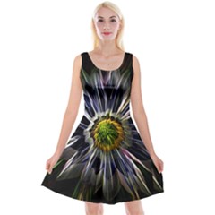 Flower Structure Photo Montage Reversible Velvet Sleeveless Dress