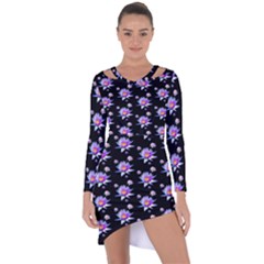 Flowers Pattern Background Lilac Asymmetric Cut-out Shift Dress