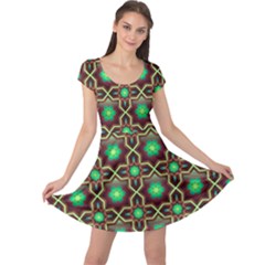 Pattern Background Bright Brown Cap Sleeve Dresses