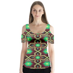 Pattern Background Bright Brown Butterfly Sleeve Cutout Tee 