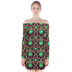 Pattern Background Bright Brown Long Sleeve Off Shoulder Dress