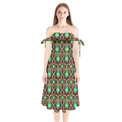 Pattern Background Bright Brown Shoulder Tie Bardot Midi Dress