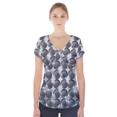 Metal Circle Background Ring Short Sleeve Front Detail Top