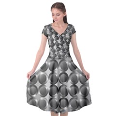 Metal Circle Background Ring Cap Sleeve Wrap Front Dress