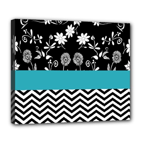 Flowers Turquoise Pattern Floral Deluxe Canvas 24  X 20   by BangZart