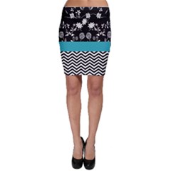 Flowers Turquoise Pattern Floral Bodycon Skirt