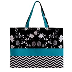 Flowers Turquoise Pattern Floral Zipper Mini Tote Bag