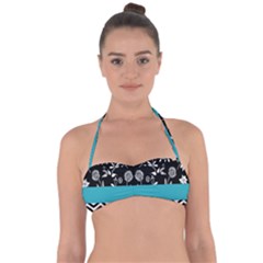 Flowers Turquoise Pattern Floral Halter Bandeau Bikini Top