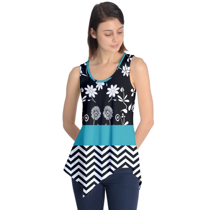 Flowers Turquoise Pattern Floral Sleeveless Tunic