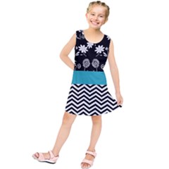 Flowers Turquoise Pattern Floral Kids  Tunic Dress