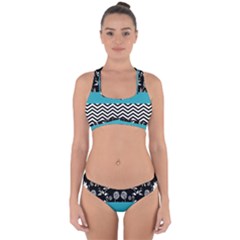 Flowers Turquoise Pattern Floral Cross Back Hipster Bikini Set by BangZart