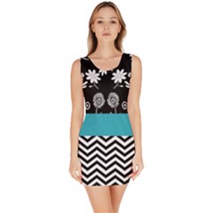 Flowers Turquoise Pattern Floral Sleeveless Bodycon Dress