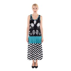 Flowers Turquoise Pattern Floral Sleeveless Maxi Dress