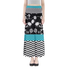 Flowers Turquoise Pattern Floral Full Length Maxi Skirt