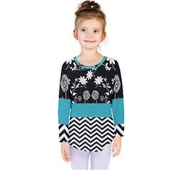 Flowers Turquoise Pattern Floral Kids  Long Sleeve Tee