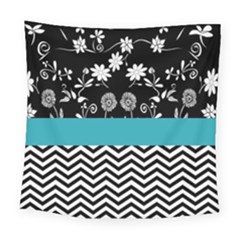 Flowers Turquoise Pattern Floral Square Tapestry (large)
