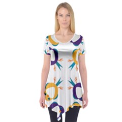 Pattern Circular Birds Short Sleeve Tunic 