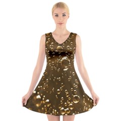 Festive Bubbles Sparkling Wine Champagne Golden Water Drops V-neck Sleeveless Skater Dress by yoursparklingshop