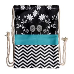 Flowers Turquoise Pattern Floral Drawstring Bag (large)