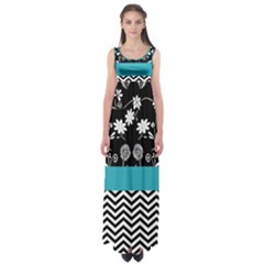 Flowers Turquoise Pattern Floral Empire Waist Maxi Dress