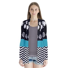 Flowers Turquoise Pattern Floral Drape Collar Cardigan