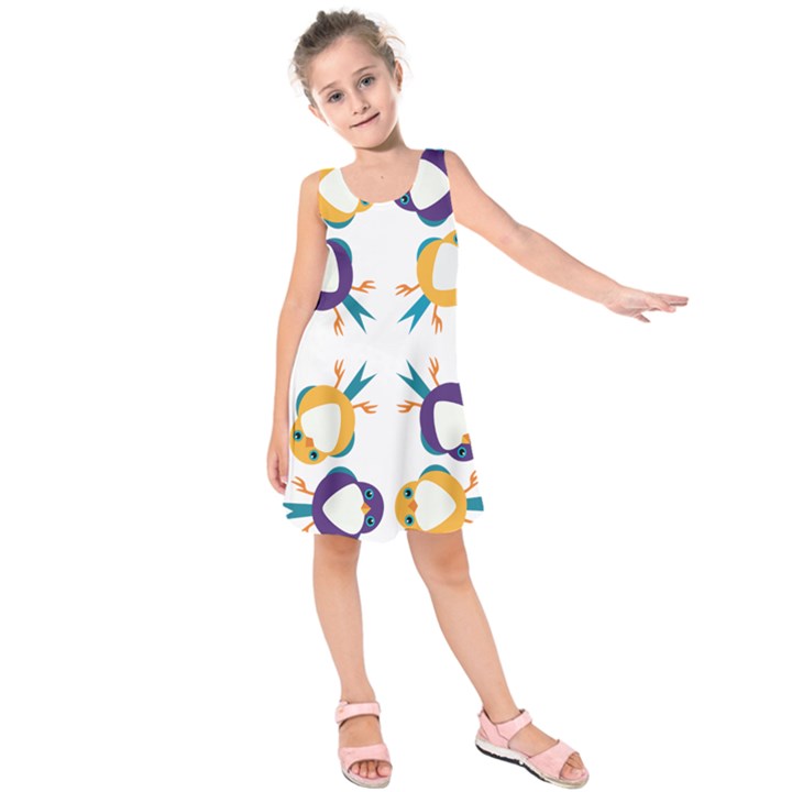 Pattern Circular Birds Kids  Sleeveless Dress