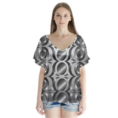 Metal Circle Background Ring Flutter Sleeve Top by BangZart